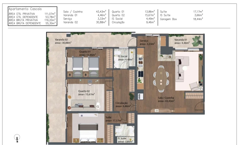 Apartamento T3 para Venda em Cascais e Estoril Planta 1