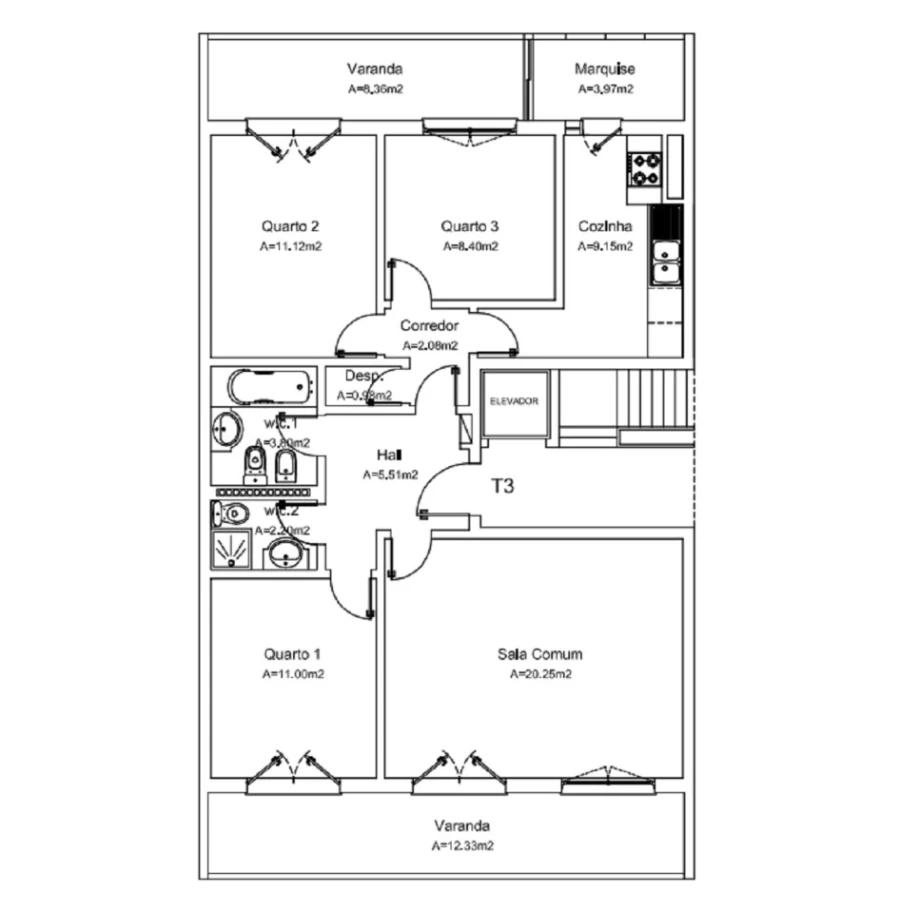 Apartamento T3 para Venda em Benfica Planta 1