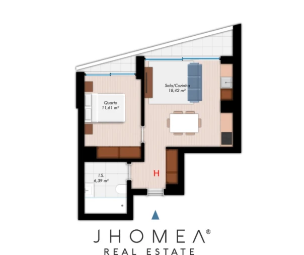 Apartamento T1 para Venda em Glória e Vera Cruz Planta 1