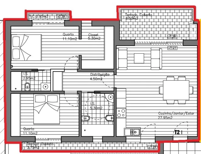 Apartamento T2 para Venda em Olhão Planta 1