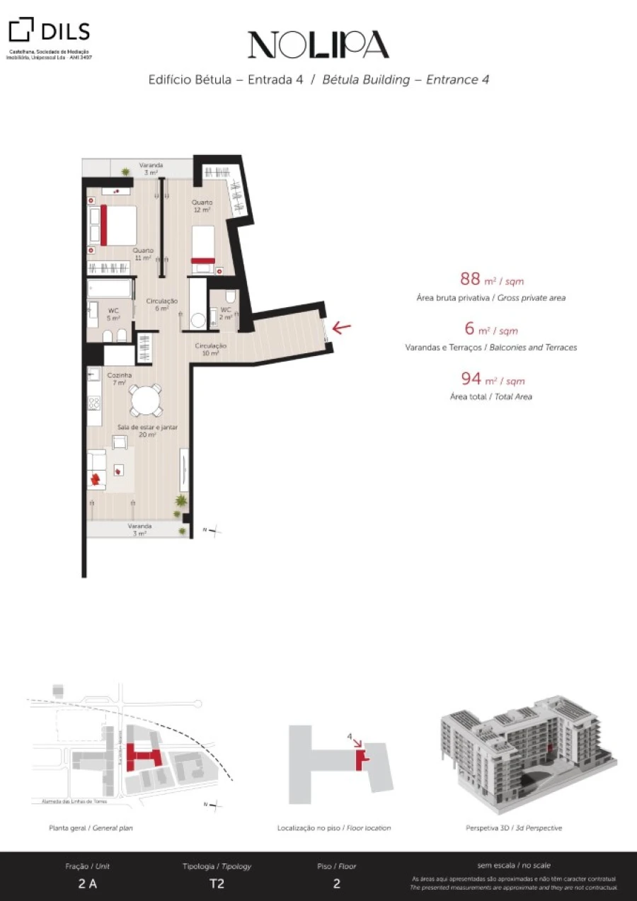 Apartamento T2 para Venda em Lumiar Planta 1