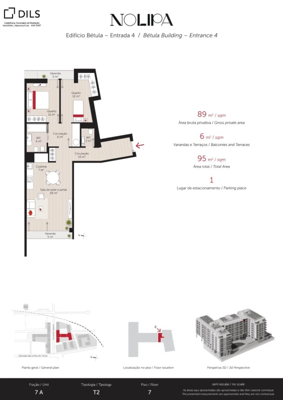 Apartamento T2 para Venda em Lumiar Planta 1