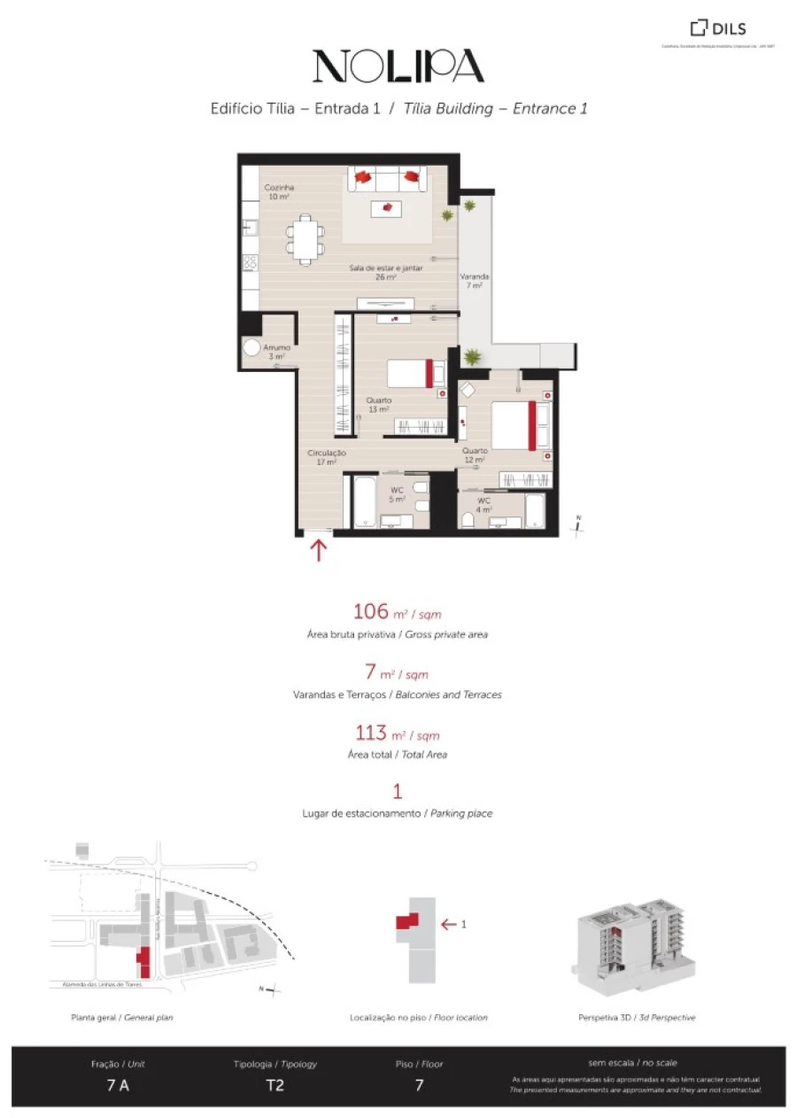 Apartamento T2 para Venda em Lumiar Planta 1