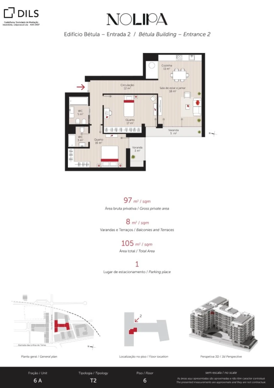 Apartamento T2 para Venda em Lumiar Planta 1