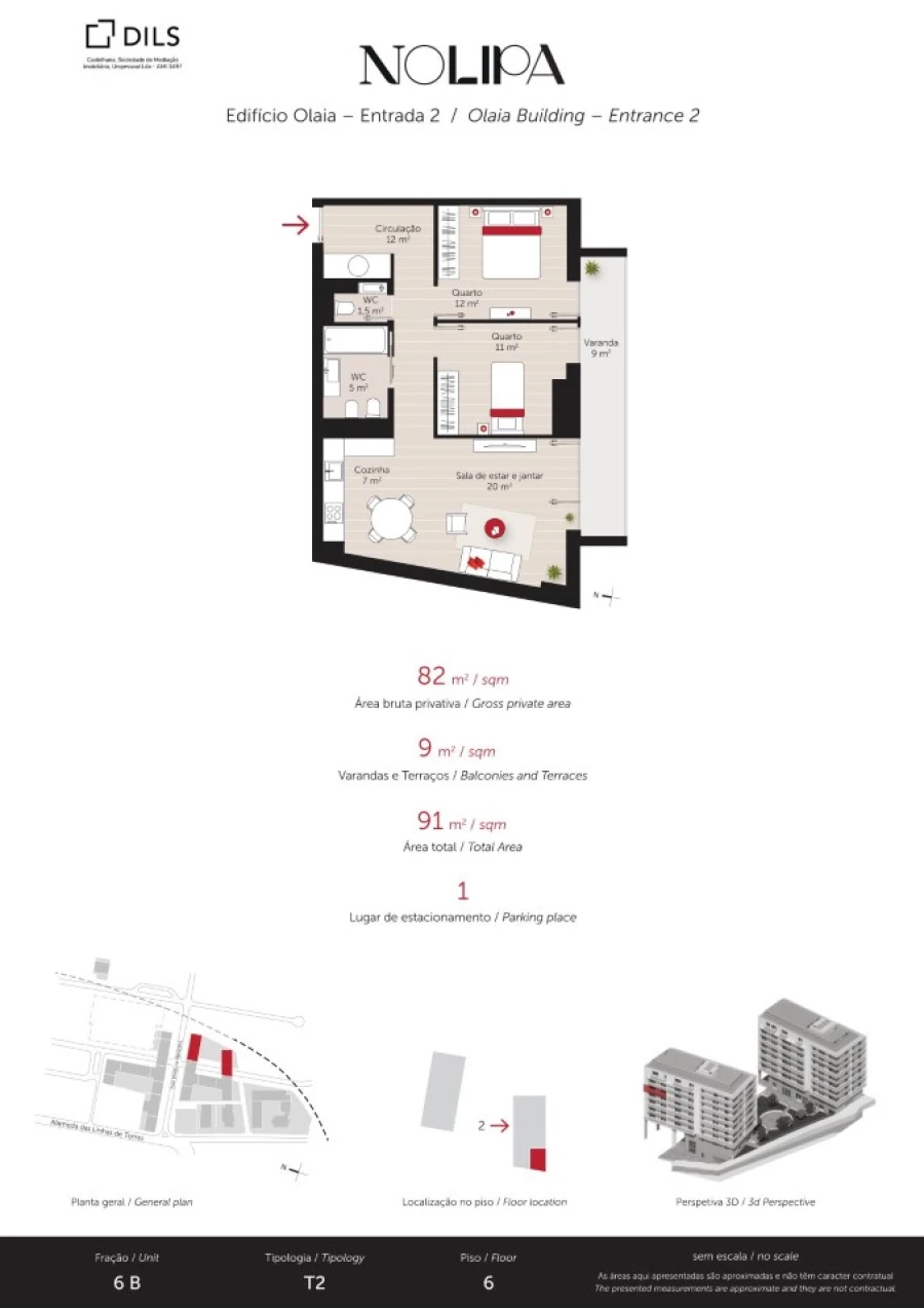 Apartamento T2 para Venda em Lumiar Planta 1
