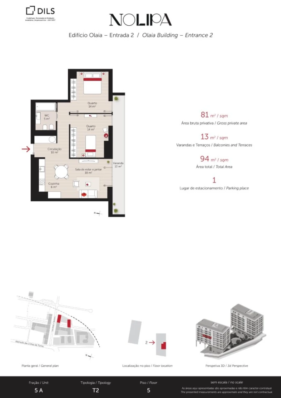 Apartamento T2 para Venda em Lumiar Planta 1