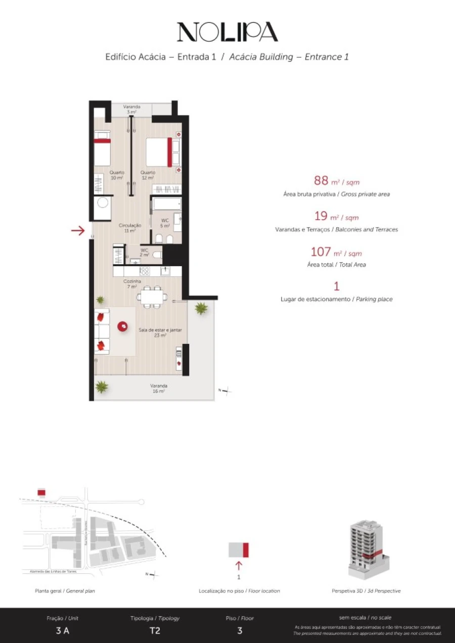 Apartamento T2 para Venda em Lumiar Planta 1