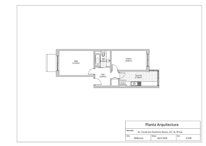 Apartamento T1 para Venda em Alto do Seixalinho, Santo André e Verderena Planta 1