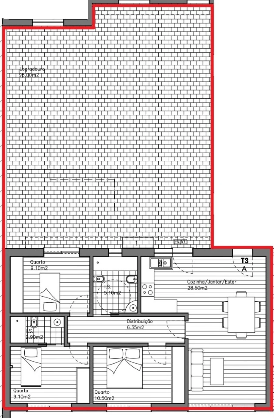 Apartamento T3 para Venda em Olhão Planta 2
