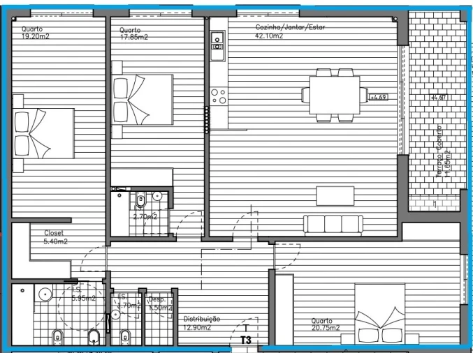 Apartamento T3 para Venda em Olhão Planta 1