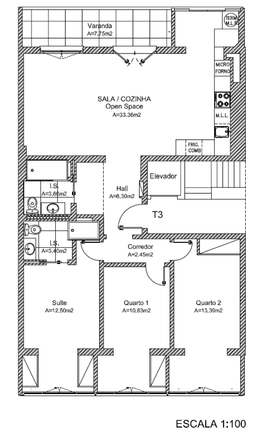 Apartamento T3 para Venda em Benfica Planta 1