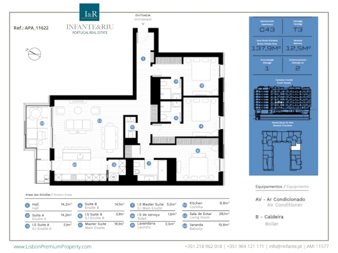 Apartamento T3 para Arrendamento em Avenidas Novas Planta 1