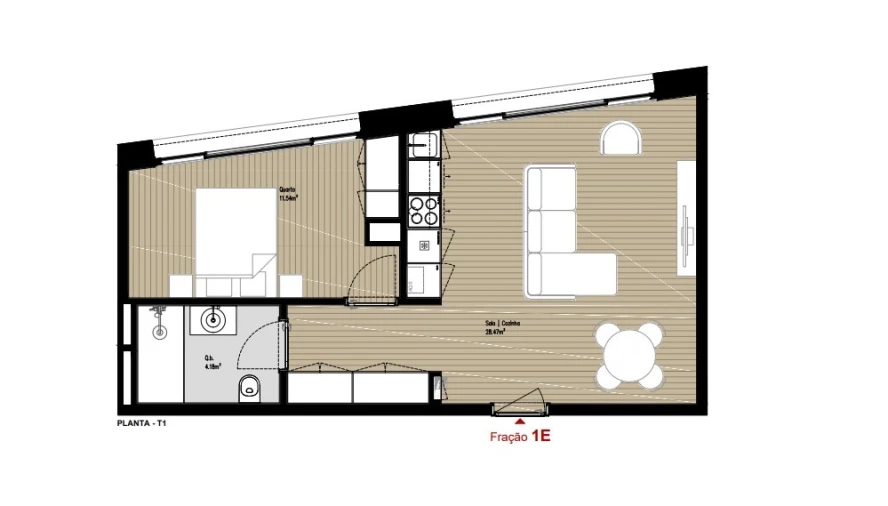 Apartamento T1 para Venda em Mafamude e Vilar do Paraíso Planta 1