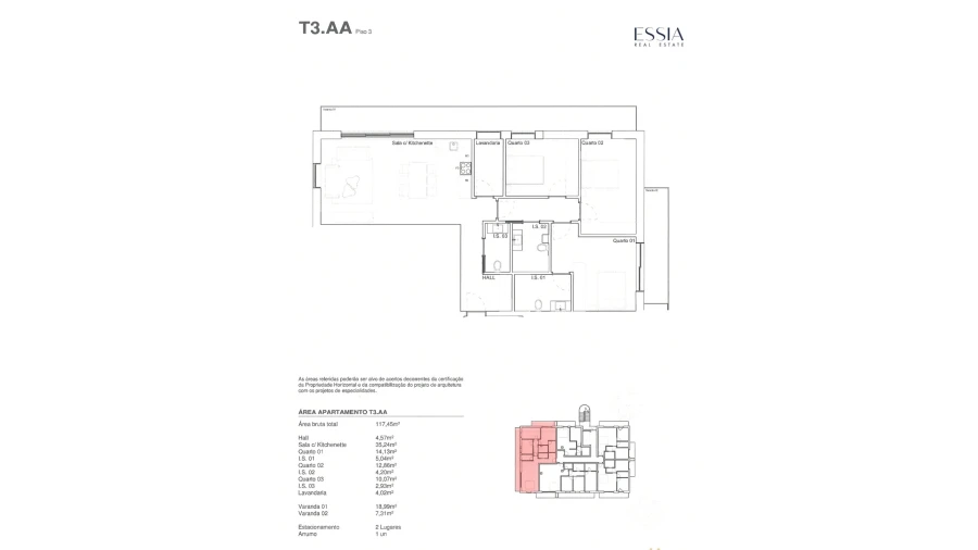 Apartamento T3 para Venda em Gondomar (São Cosme), Valbom e Jovim Planta 1
