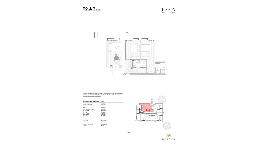 Apartamento T2 para Venda em Gondomar (São Cosme), Valbom e Jovim Planta 1