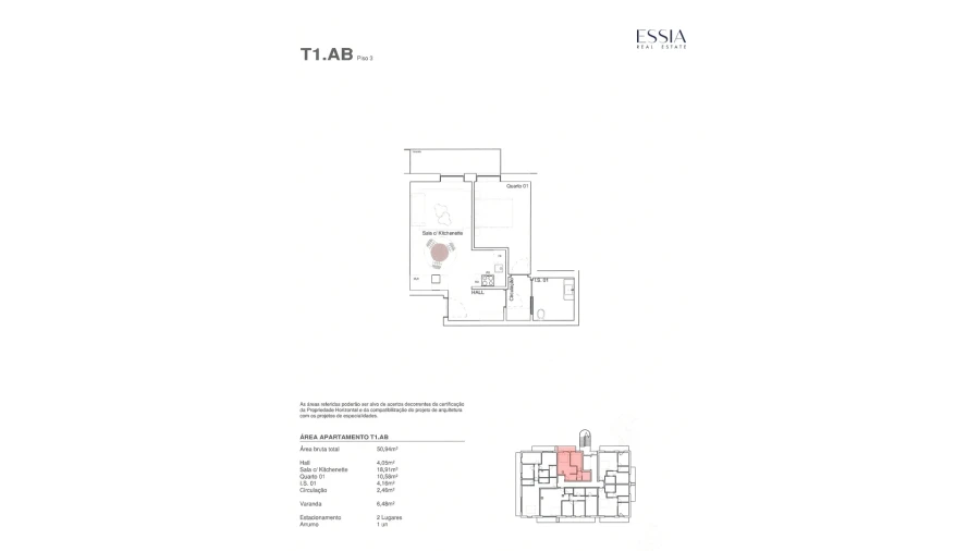 Apartamento T1 para Venda em Gondomar (São Cosme), Valbom e Jovim Planta 1