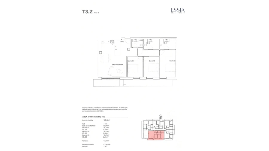 Apartamento T3 para Venda em Gondomar (São Cosme), Valbom e Jovim Planta 1