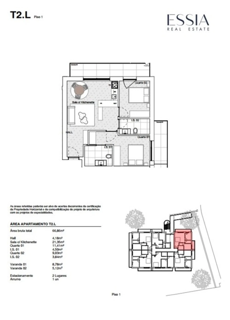 Apartamento T2 para Venda em Gondomar (São Cosme), Valbom e Jovim Planta 1