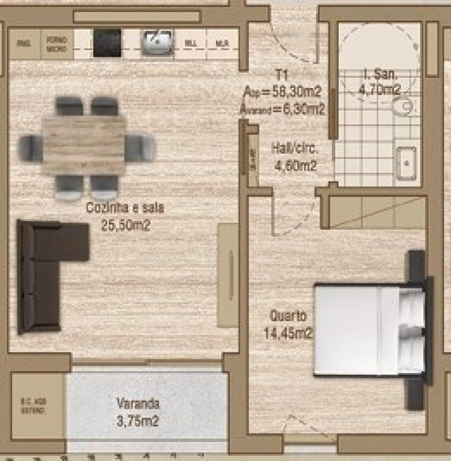 Apartamento T1 para Venda em Esgueira Planta 1