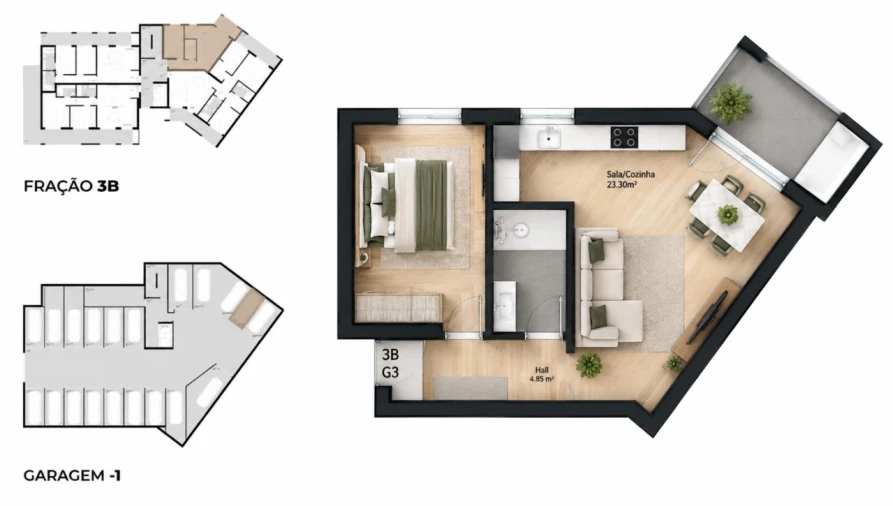 Apartamento T1 para Venda em Pedrouços Planta 1