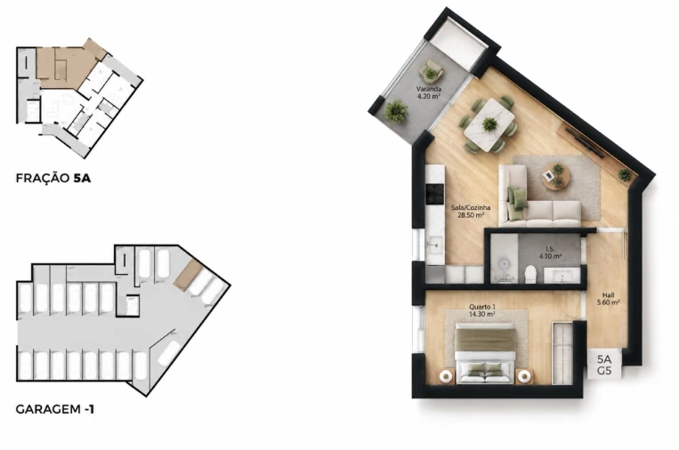 Apartamento T1 para Venda em Pedrouços Planta 1