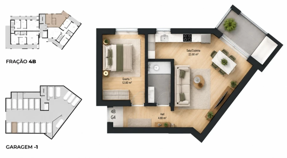 Apartamento T1 para Venda em Pedrouços Planta 1