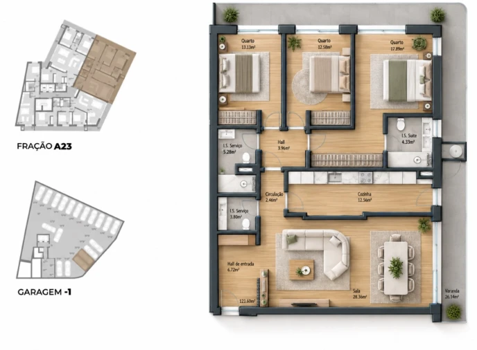 Apartamento T3 para Venda em Bougado (São Martinho e Santiago) Planta 1