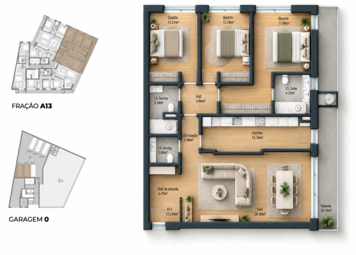 Apartamento T3 para Venda em Bougado (São Martinho e Santiago) Planta 1