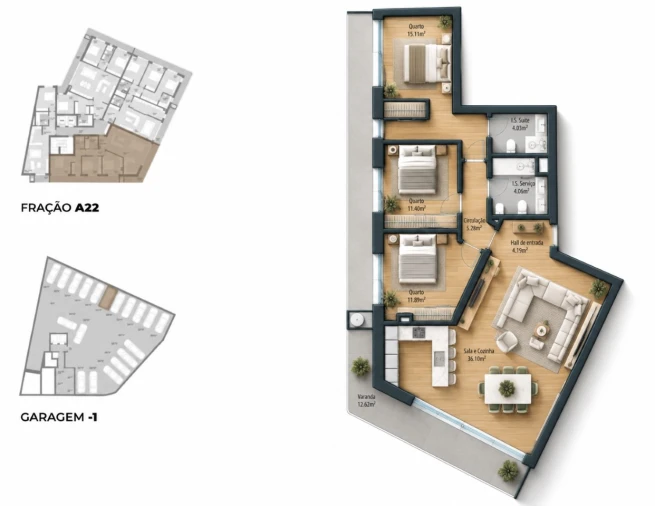 Apartamento T3 para Venda em Bougado (São Martinho e Santiago) Planta 1
