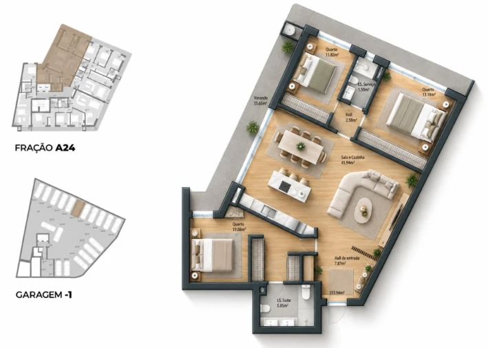 Apartamento T3 para Venda em Bougado (São Martinho e Santiago) Planta 1