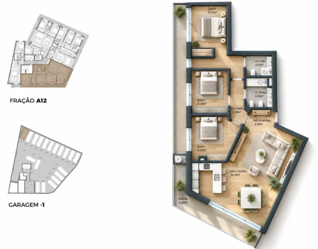 Apartamento T3 para Venda em Bougado (São Martinho e Santiago) Planta 1