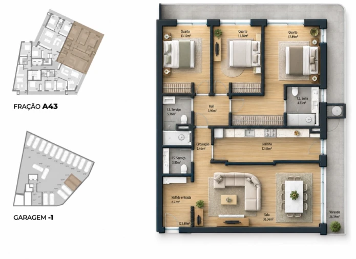 Apartamento T3 para Venda em Bougado (São Martinho e Santiago) Planta 1