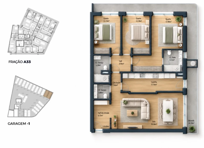 Apartamento T3 para Venda em Bougado (São Martinho e Santiago) Planta 1