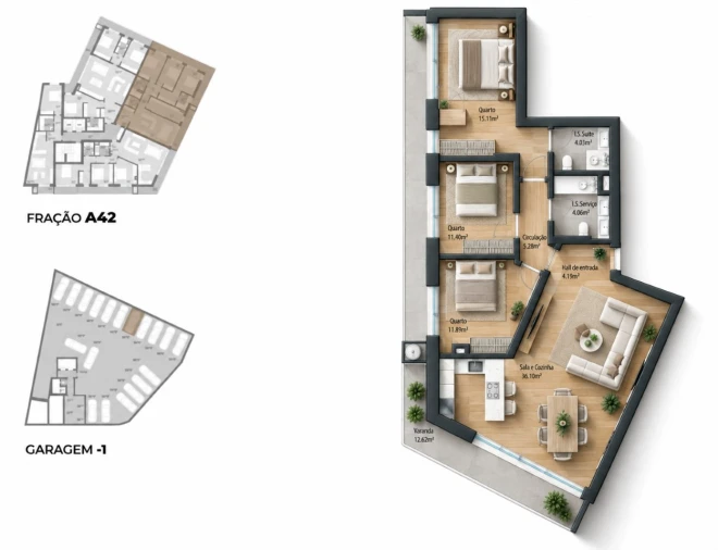 Apartamento T3 para Venda em Bougado (São Martinho e Santiago) Planta 1
