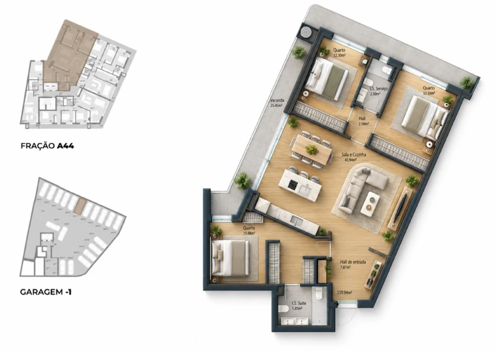 Apartamento T3 para Venda em Bougado (São Martinho e Santiago) Planta 2