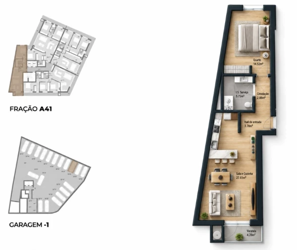 Apartamento T1 para Venda em Bougado (São Martinho e Santiago) Planta 1