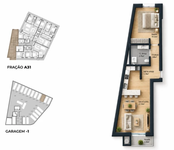 Apartamento T1 para Venda em Bougado (São Martinho e Santiago) Planta 1