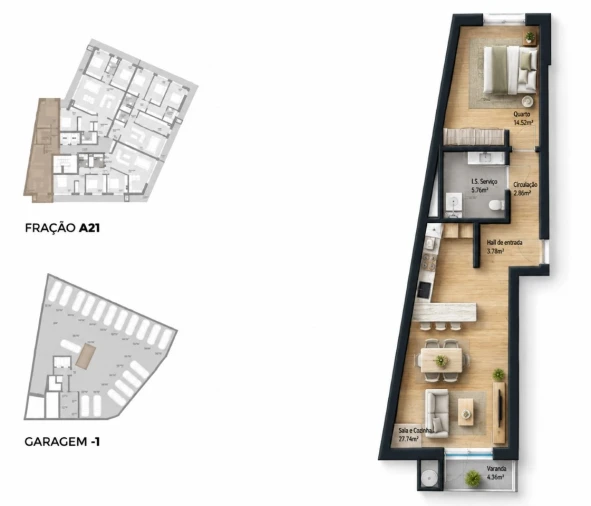 Apartamento T1 para Venda em Bougado (São Martinho e Santiago) Planta 1