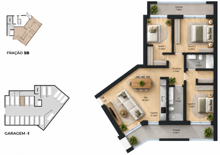 Apartamento T3 para Venda em Pedrouços Planta 1