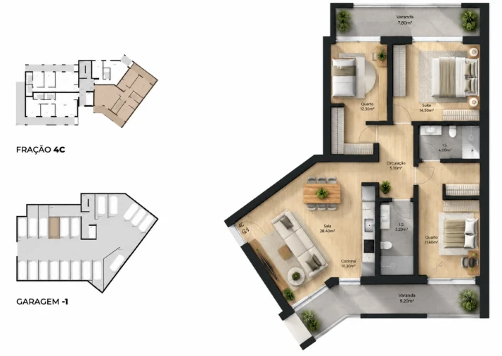Apartamento T3 para Venda em Pedrouços Planta 1