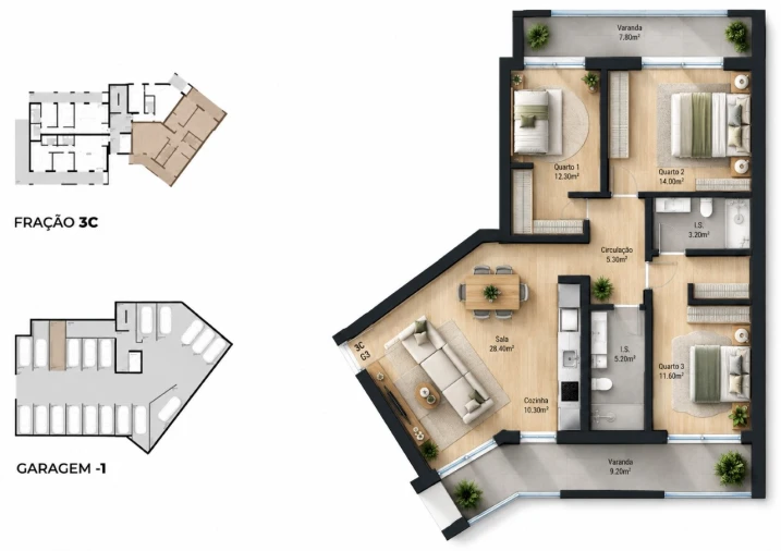 Apartamento T3 para Venda em Pedrouços Planta 1