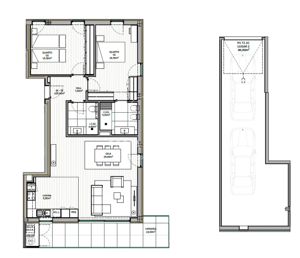 Apartamento T2 para Venda em Gondomar (São Cosme), Valbom e Jovim Planta 1