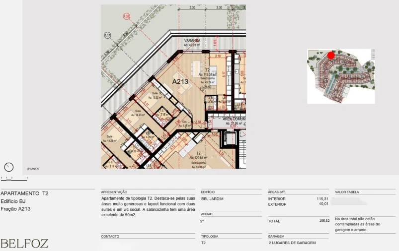 Apartamento T2 para Venda em Aldoar, Foz do Douro e Nevogilde Planta 1