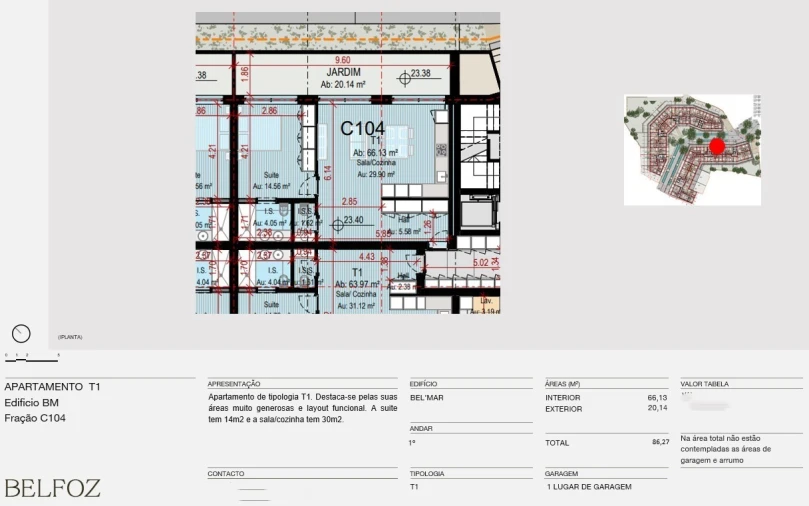 Apartamento T1 para Venda em Aldoar, Foz do Douro e Nevogilde Planta 1