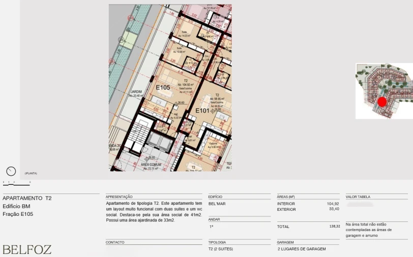 Apartamento T2 para Venda em Aldoar, Foz do Douro e Nevogilde Planta 1