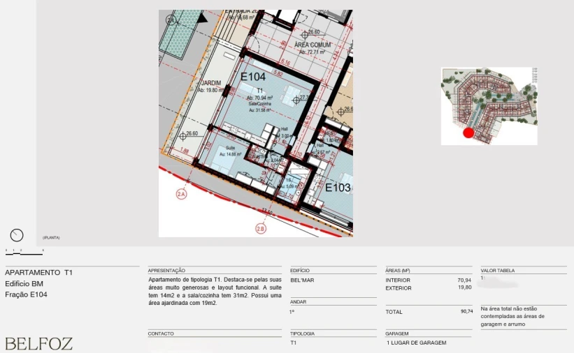 Apartamento T1 para Venda em Aldoar, Foz do Douro e Nevogilde Planta 1