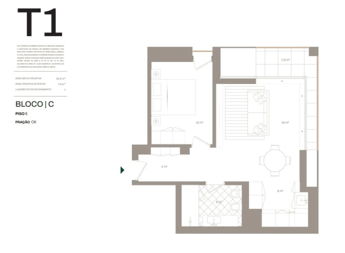 Apartamento T1 para Venda em Santa Marinha e São Pedro da Afurada Planta 1