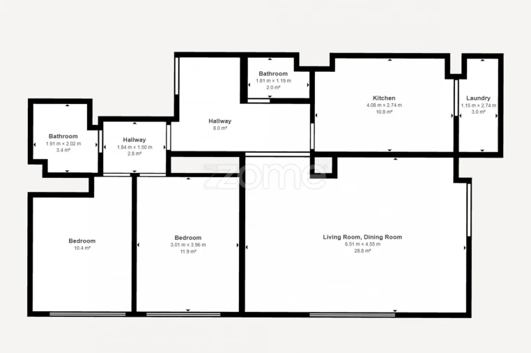 Apartamento T2 para Venda em Campo e Sobrado Planta 1