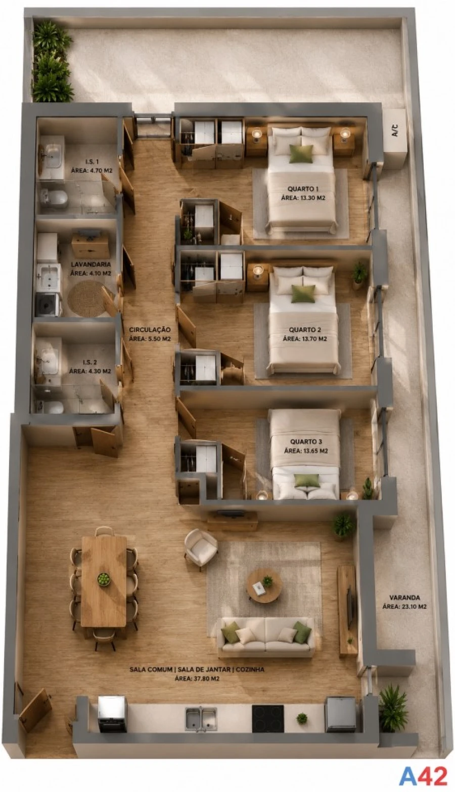 Apartamento T3 para Venda em Oliveira do Douro Planta 1