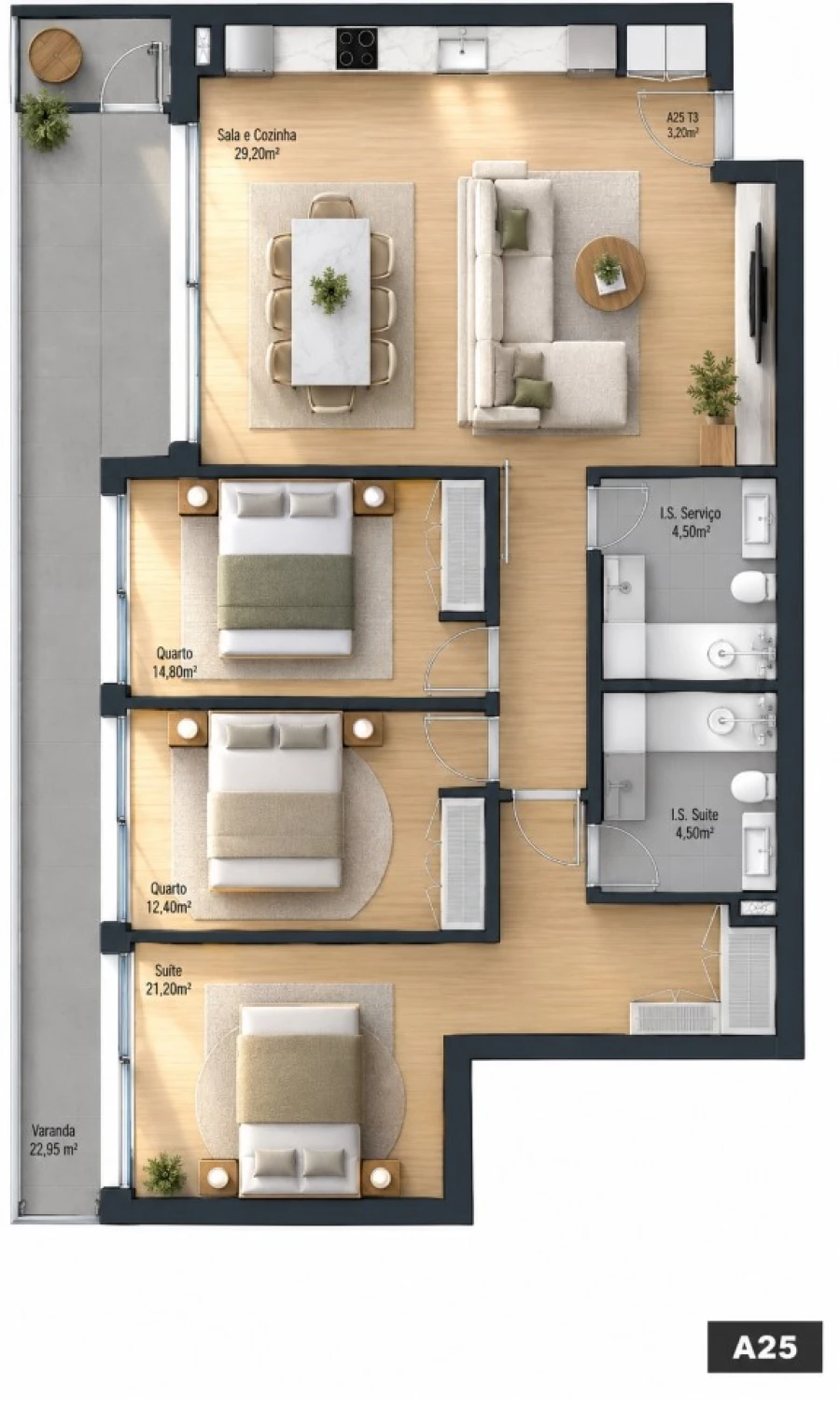 Apartamento T3 para Venda em Fânzeres e São Pedro da Cova Planta 1